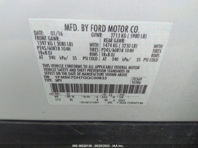 1FM5K7DH7GGC00833 Ford EXPLORER XLT