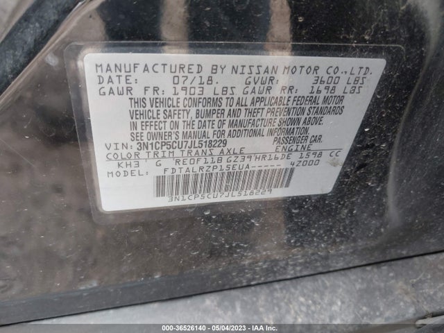 2018 NISSAN KICKS S VIN: 3N1CP5CU7JL518229