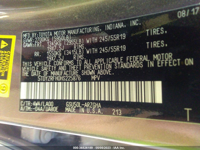 Toyota Highlander Limited 2017 5TDYZRFH0HS225876 Image 11