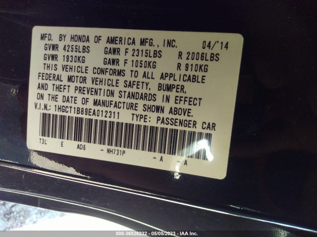 Honda Accord Coupe Ex-l 2014 1HGCT1B89EA012311 Image 9