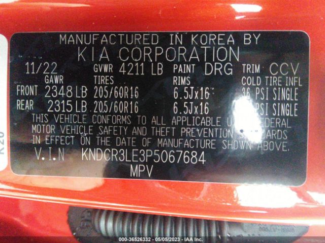 KNDCR3LE3P5067684 KIA NIRO EX