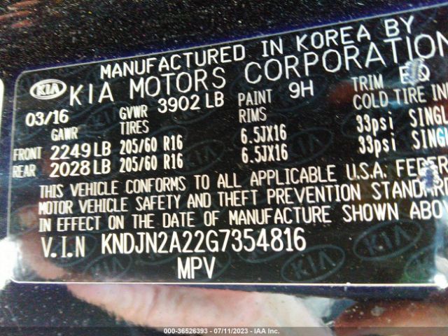 KNDJN2A22G7354816 KIA Soul Base