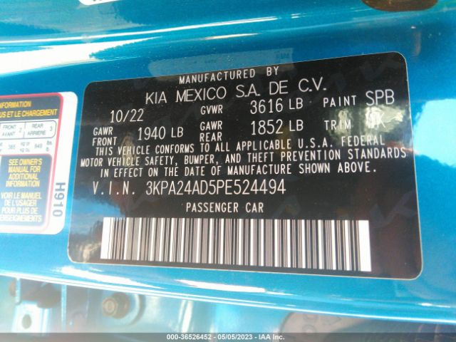 3KPA24AD5PE524494 KIA RIO S