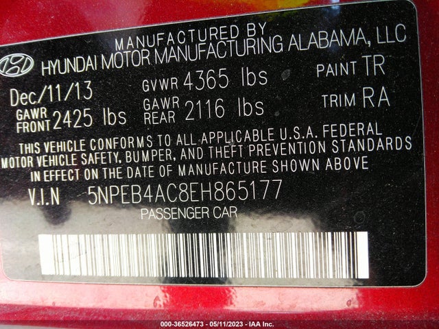 Hyundai SONATA GLS 2014 5NPEB4AC8EH865177 Image 9