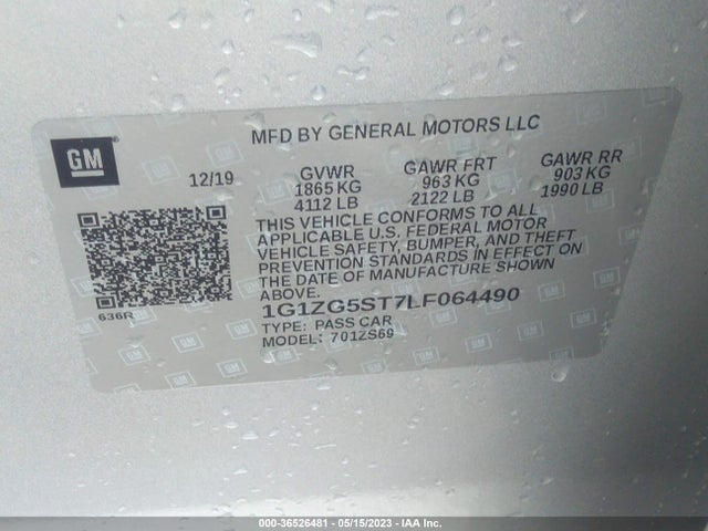2020 CHEVROLET MALIBU RS VIN: 1G1ZG5ST7LF064490