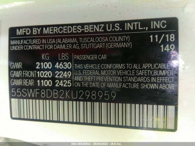 55SWF8DB2KU298959 Mercedes-Benz C-class C 300