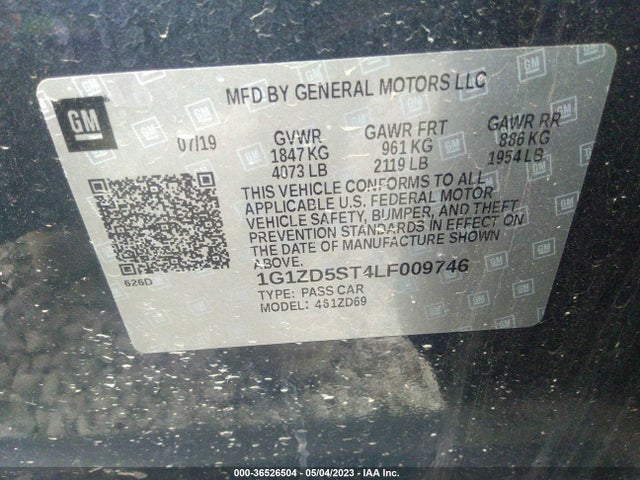 2020 CHEVROLET MALIBU LT VIN: 1G1ZD5ST4LF009746