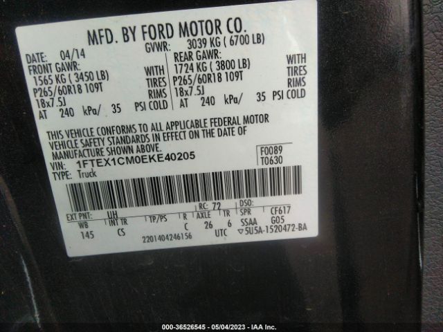 1FTEX1CM0EKE40205 Ford F-150 Xl/stx/xlt