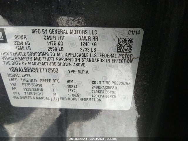 Chevrolet EQUINOX LT 2014 1GNALBEK5EZ116693 Image 9