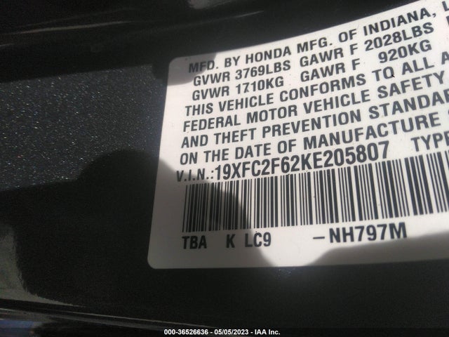 Honda Civic Sedan Lx 2019 19XFC2F62KE205807 Image 9