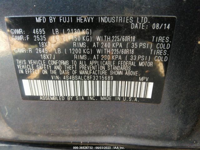 4S4BSALC8F3215689 Subaru Outback 2.5i Limited
