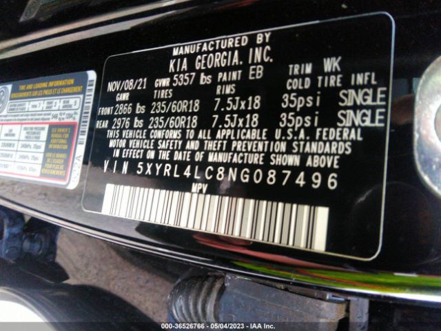 5XYRL4LC8NG087496 KIA SORENTO S