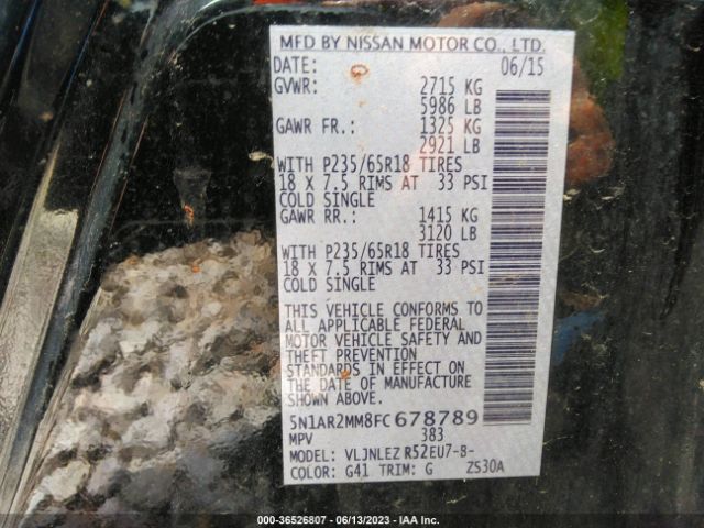 5N1AR2MM8FC678789 Nissan Pathfinder Platinum/sv/sl/s