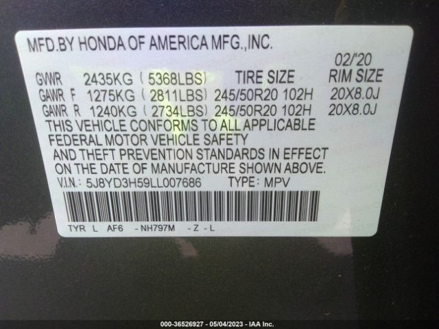 5J8YD3H59LL007686 Acura Mdx W/technology Pkg