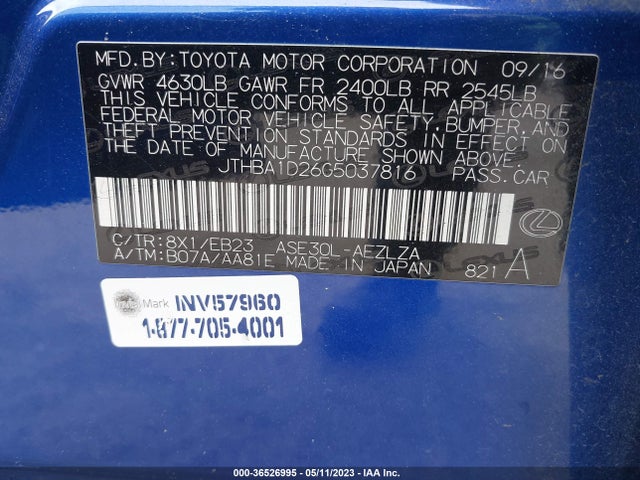 JTHBA1D26G5037816 Lexus IS 200T