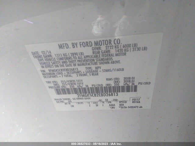 Ford FLEX SEL 2014 2FMGK5C82EBD26813 Image 11