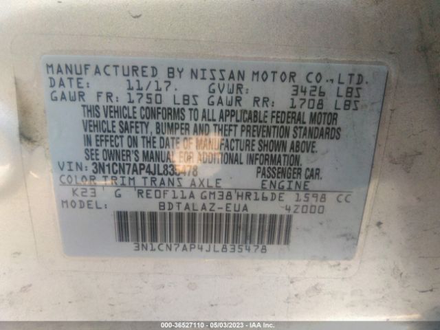 3N1CN7AP4JL835478 Nissan Versa Sedan S Plus
