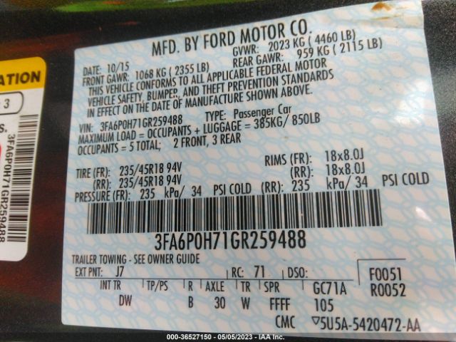 3FA6P0H71GR259488 Ford FUSION SE