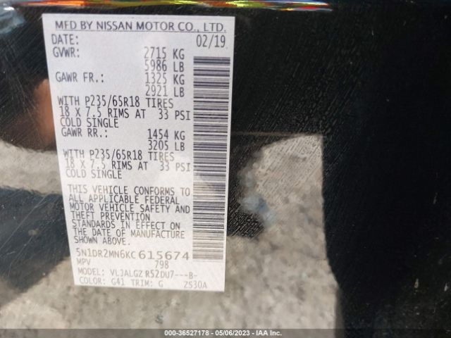 5N1DR2MN6KC615674 Nissan Pathfinder Sl