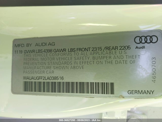 2020 Audi A3, VIN: WAUAUGFF2LA038516