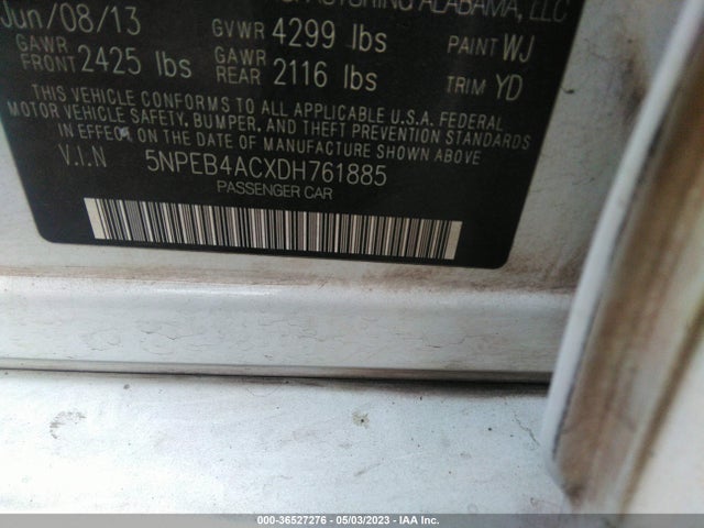 2013 HYUNDAI SONATA GLS PZEV VIN: 5NPEB4ACXDH761885