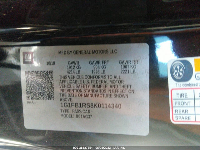 Chevrolet Camaro 1lt 2019 1G1FB1RS8K0114340 Image 10