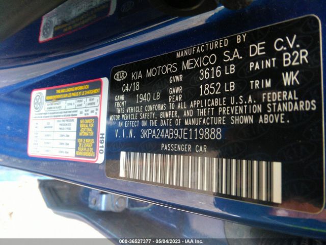 3KPA24AB9JE119888 KIA RIO S