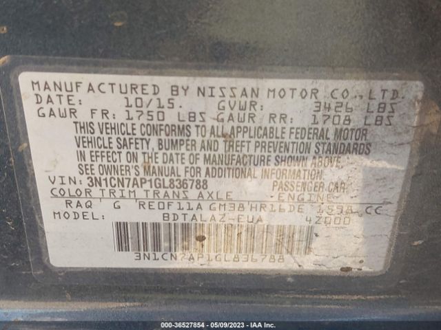 3N1CN7AP1GL836788 Nissan Versa S Plus