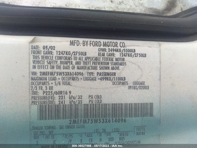 2003 MERCURY GRAND MARQUIS LS VIN: 2MEFM75W53X614096