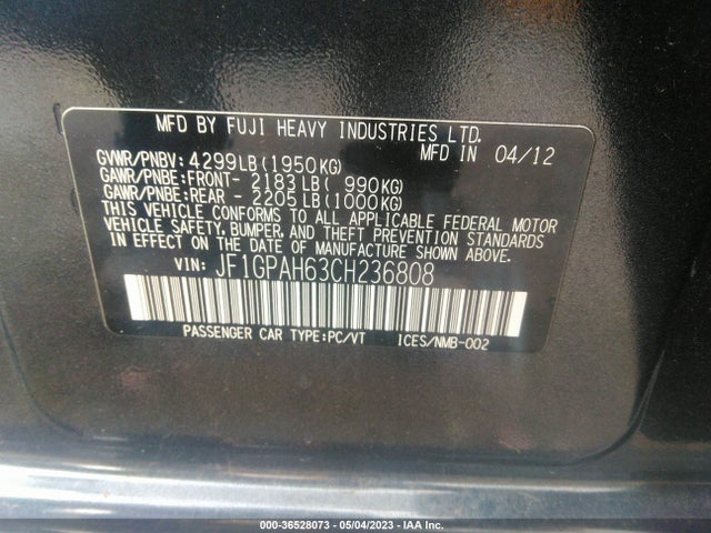 Продаж на аукціоні авто 2012 Subaru Impreza Wagon 2.0i Limited, vin: JF1GPAH63CH236808, номер лоту: 36528073