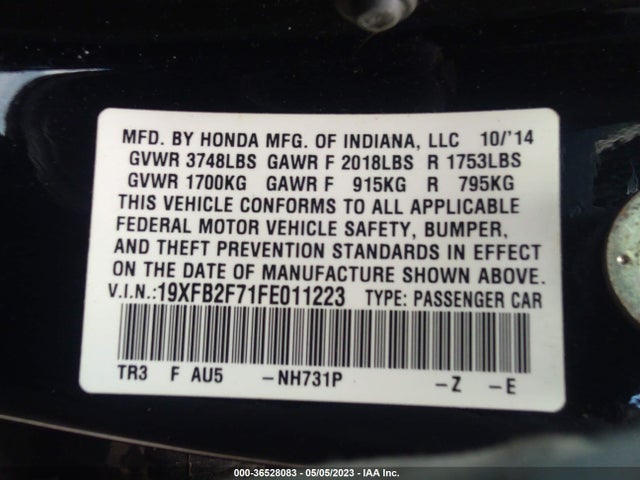 Honda Civic Sedan Se 2015 19XFB2F71FE011223 Image 9