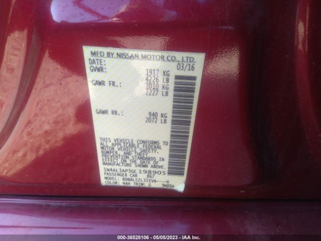 1N4AL3AP3GC198905 Nissan Altima 2.5 Sv