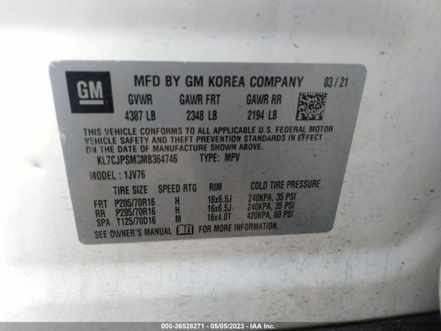 Chevrolet Trax Lt 2021 KL7CJPSM3MB364746 Image 9
