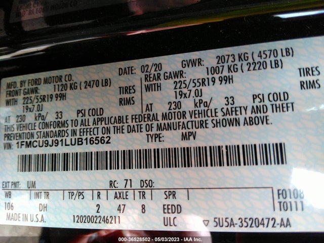 Ford Escape Titanium 2020 1FMCU9J91LUB16562 Image 11