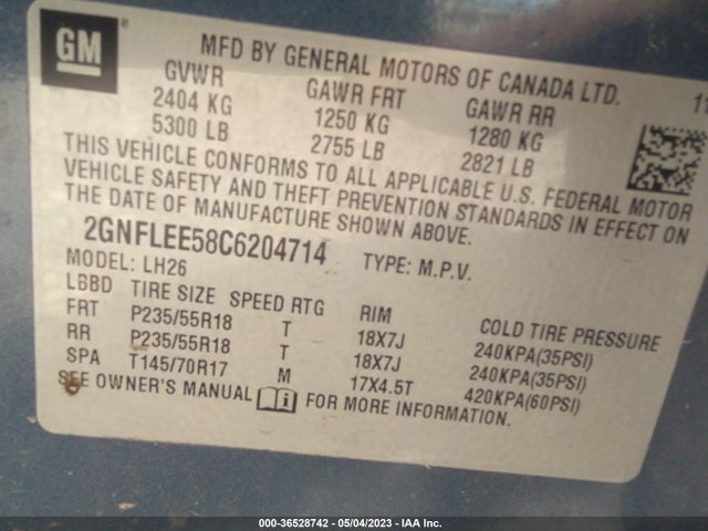 2012 CHEVROLET EQUINOX LT W/1LT VIN: 2GNFLEE58C6204714