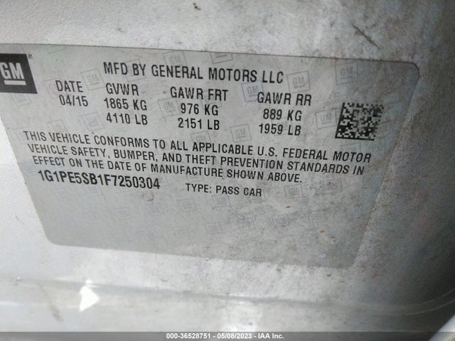 Chevrolet CRUZE LT 2015 1G1PE5SB1F7250304 Image 9