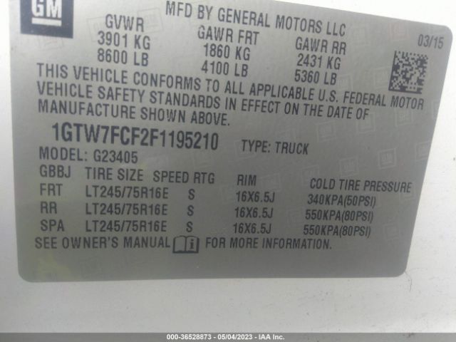 1GTW7FCF2F1195210 GMC SAVANA CARGO VAN