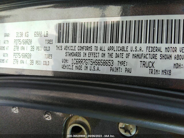 2017 RAM 1500 BIG HORN VIN: 1C6RR7GT5HS658653