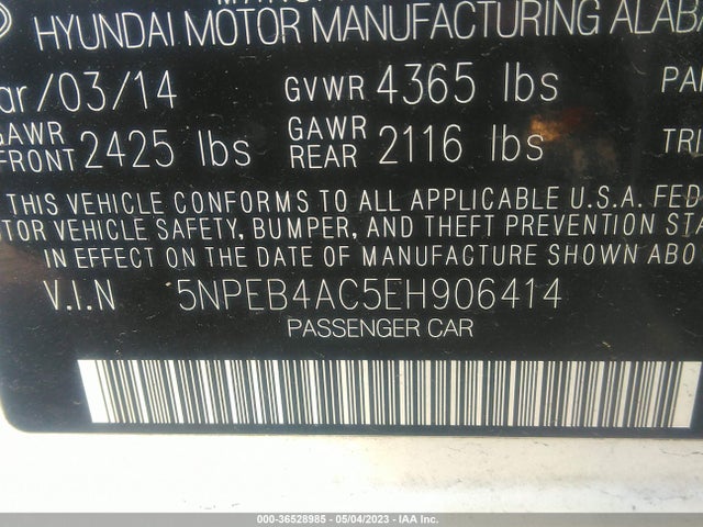 Hyundai SONATA GLS 2014 5NPEB4AC5EH906414 Image 10
