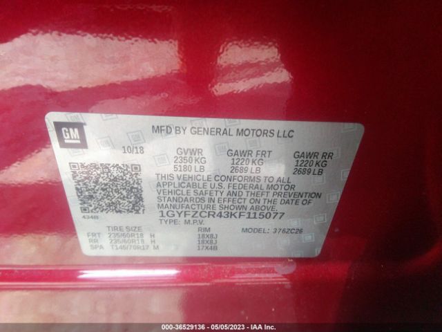1GYFZCR43KF115077 Cadillac Xt4 Fwd Premium Luxury