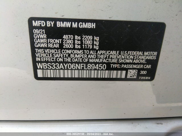 2022 BMW M3, VIN: WBS33AY06NFL89450