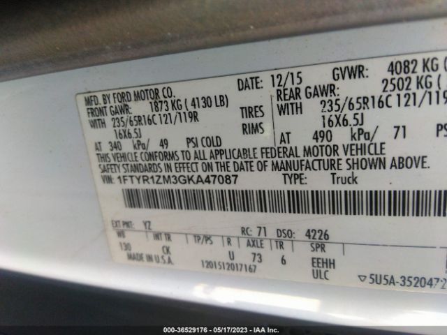 1FTYR1ZM3GKA47087 Ford TRANSIT CARGO VAN