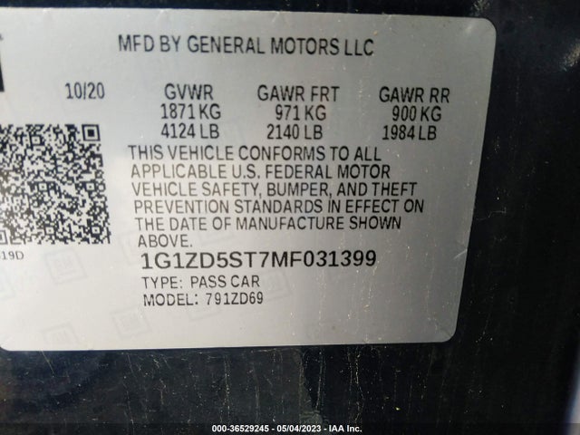 Chevrolet MALIBU LT 2021 1G1ZD5ST7MF031399 Image 9