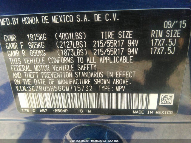 Honda HR-V EX 2016 3CZRU5H56GM715732 Image 9