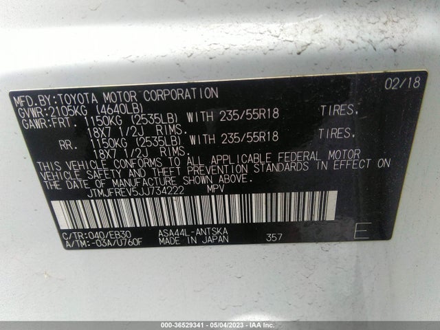 2018 TOYOTA RAV4 SE VIN: JTMJFREV5JJ734222