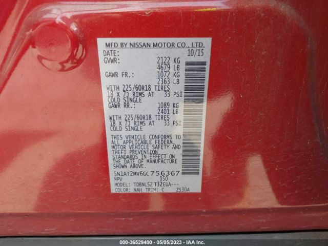 5N1AT2MV6GC756367 Nissan Rogue Sl