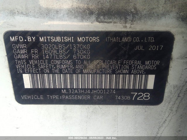 ML32A3HJ4JH001274 Mitsubishi MIRAGE ES