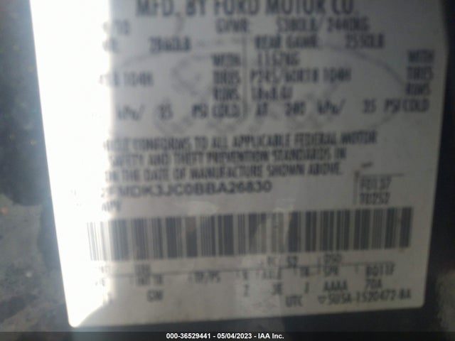 2011 FORD EDGE SEL VIN: 2FMDK3JC0BBA26830