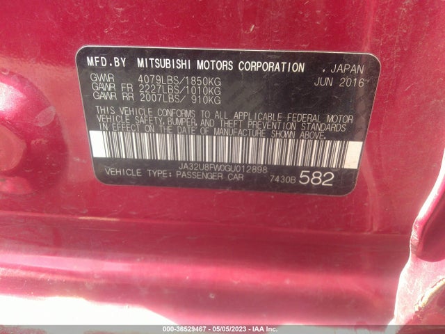 2016 Mitsubishi Lancer, VIN: JA32U8FW0GU012898