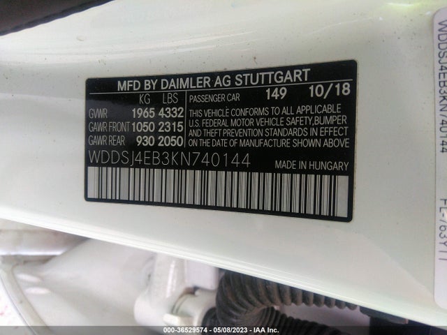 2019 MERCEDES-BENZ CLA CLA 250 VIN: WDDSJ4EB3KN740144